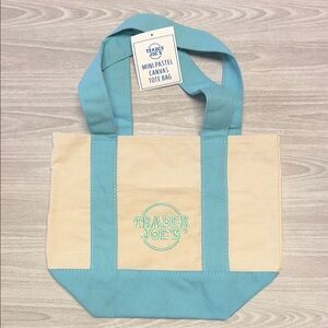 Trader Joe’s Canvas Mini Tote Bag in Light Blue Cream